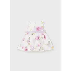 MAYORAL - Vestido flores lino europeo recién nacido.-