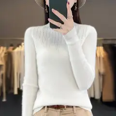 TIOZONEY - Suéter de cuello medio alto para mujeres - Blanco