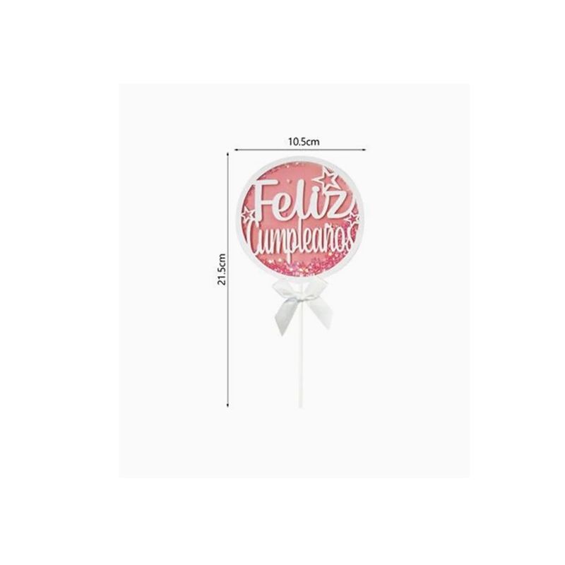 GENERICO - Adorno Feliz Cumpleaños Para Pasteles Rosa  21.5cm x 10.5cm