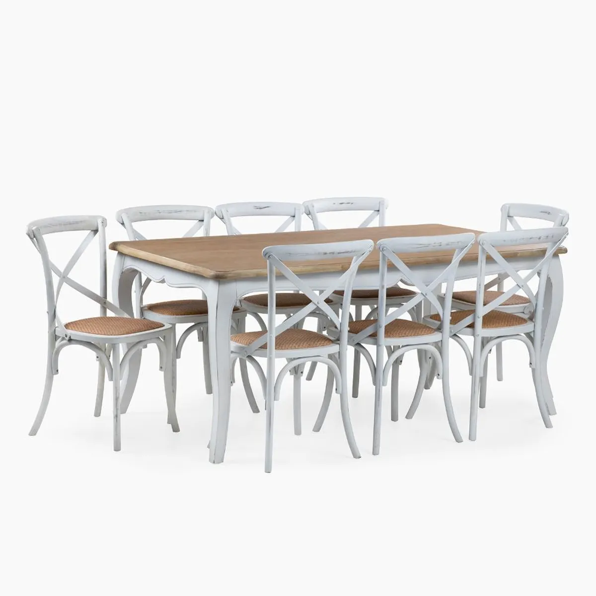 SPAZZIO - Mesa comedor Vittoria rectangular blanca + 8 sillas Retro blancas