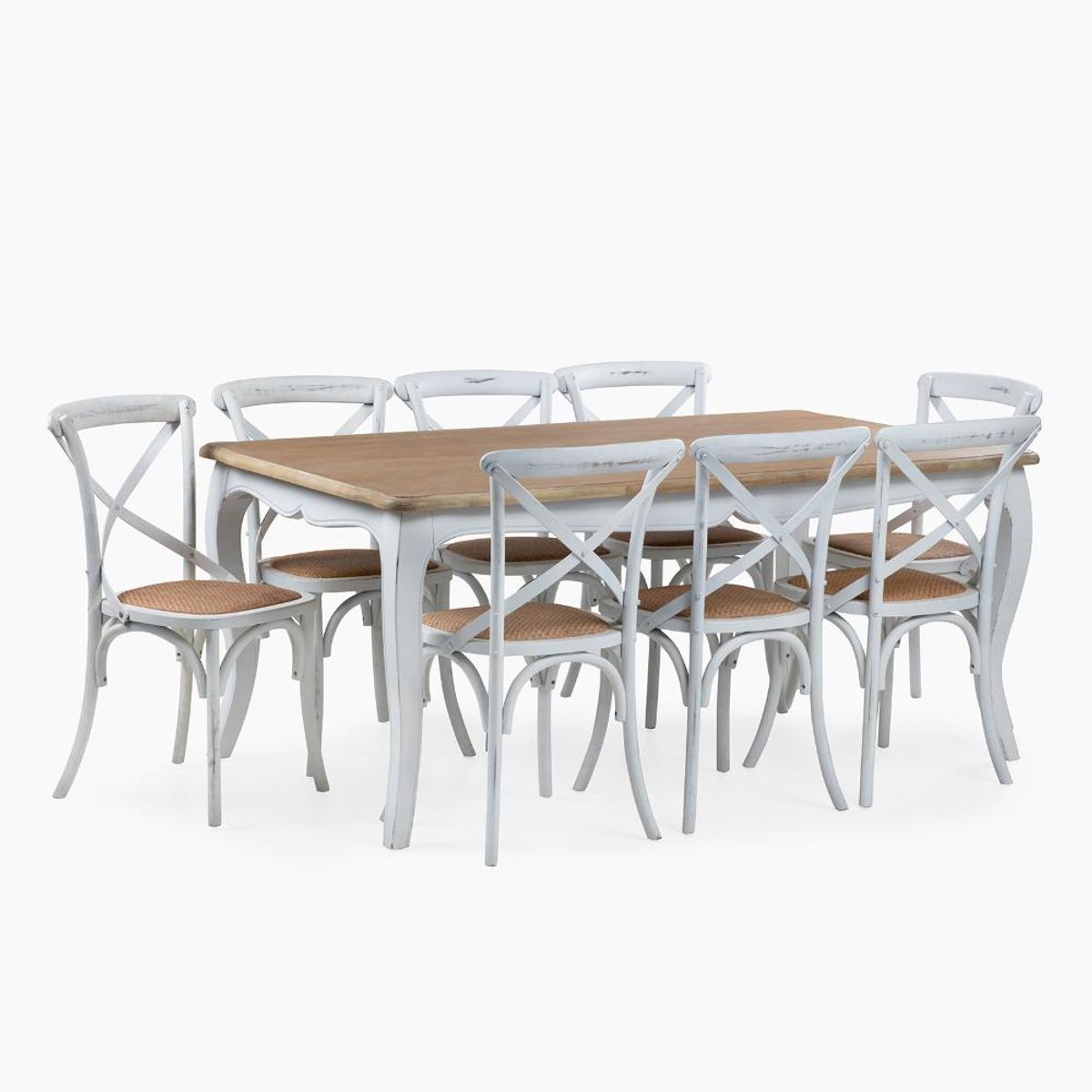 SPAZZIO - Mesa comedor Vittoria rectangular blanca + 8 sillas Retro blancas