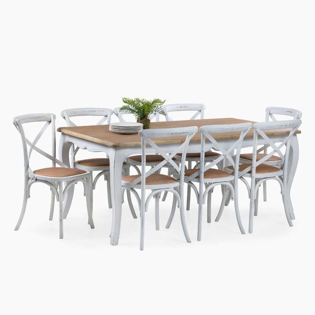 SPAZZIO - Mesa comedor Vittoria rectangular blanca + 8 sillas Retro blancas