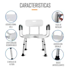 GENERICO - Silla De Ducha Para Baño Aluminio Con Rebaje Y Apoyabrazos