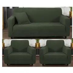 GENERICO - FUNDA CUBRE SILLON 3+1+1 ELASTICADO VERDE DISEÑO DE HOJA 3 FUNDA TF