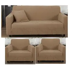 GENERICO - FUNDA CUBRE SILLON 3+1+1 ELASTICADO CAFE CLARO DISEÑO DE HOJA 3 FUNDA