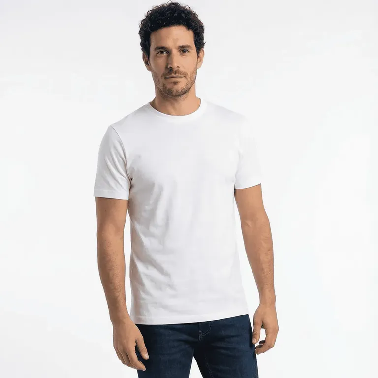 Polera Básica Hombre Manga Corta 100% Algodón · Blanco