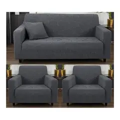 GENERICO - FUNDA CUBRE SILLON 3+1+1 ELASTICADO GRIS DISEÑO DE HOJA 3 FUNDA TF