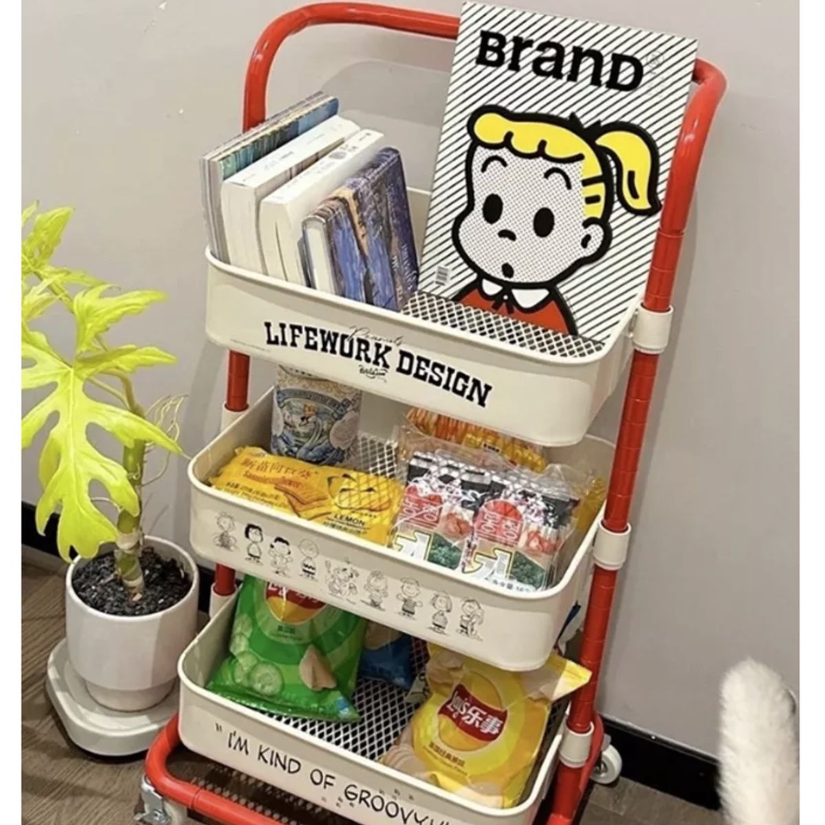 HOMER DESIGN - Carrito Organizador Metálico 3niveles Con Ruedas Con Stiker