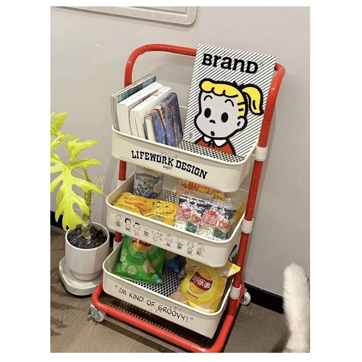 HOMER DESIGN - Carrito Organizador Metálico 3niveles Con Ruedas Con Stiker