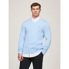 TOMMY HILFIGER - Sweater Básico Signature V-Neck Celeste