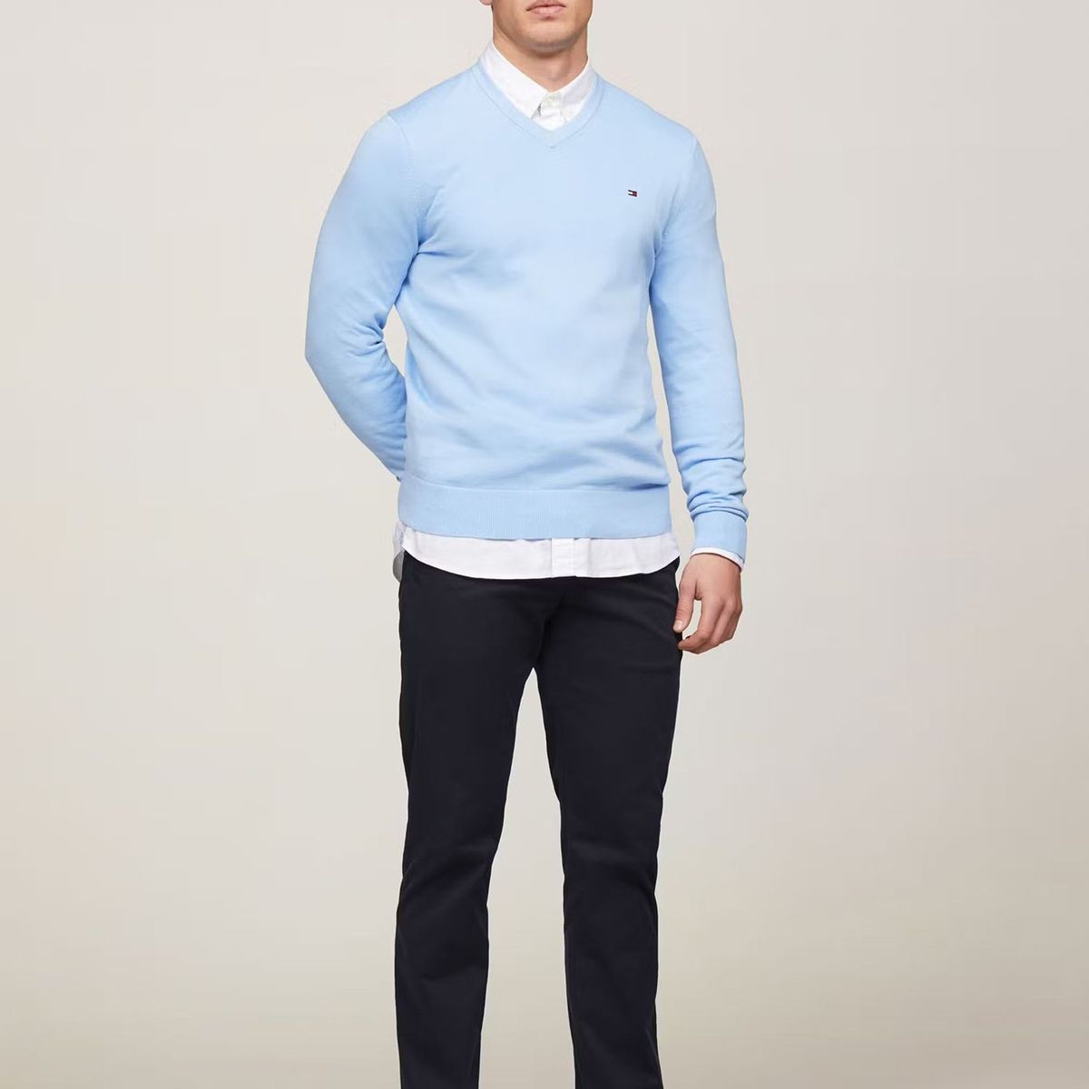 TOMMY HILFIGER - Sweater Básico Signature V-Neck Celeste Tommy Hilfiger