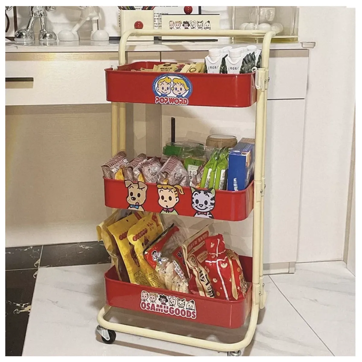 HOMER DESIGN - Carrito Organizador Metálico 3niveles Con Ruedas Con Stiker