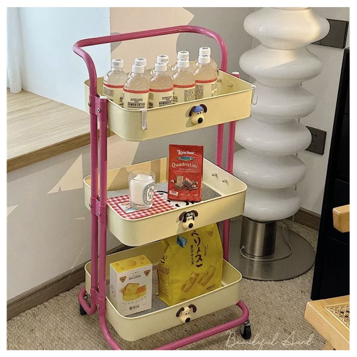 HOMER DESIGN - Carrito Organizador Metálico 3niveles Con Ruedas Con Stiker