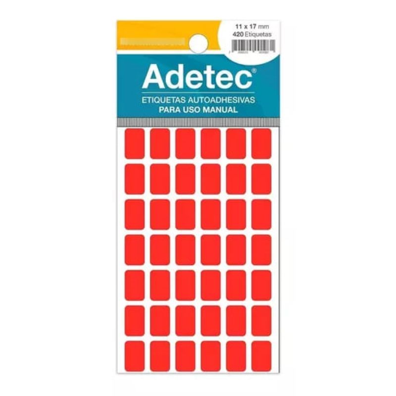 ADETEC - 420 Etiquetas Manual Rectangular Rojo Fluor 11x17 mm