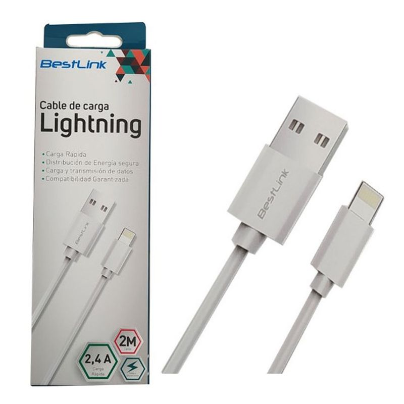 BESTLINK - CABLE USB PARA IPHONE 5 / 6, IPOD, IPAD. BLANCO. 2 METROS.