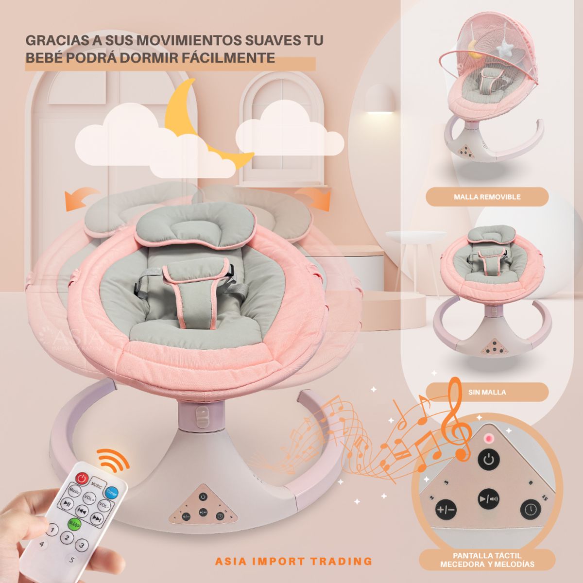 KIDSTAR - Silla Mecedora Automática color Rosado