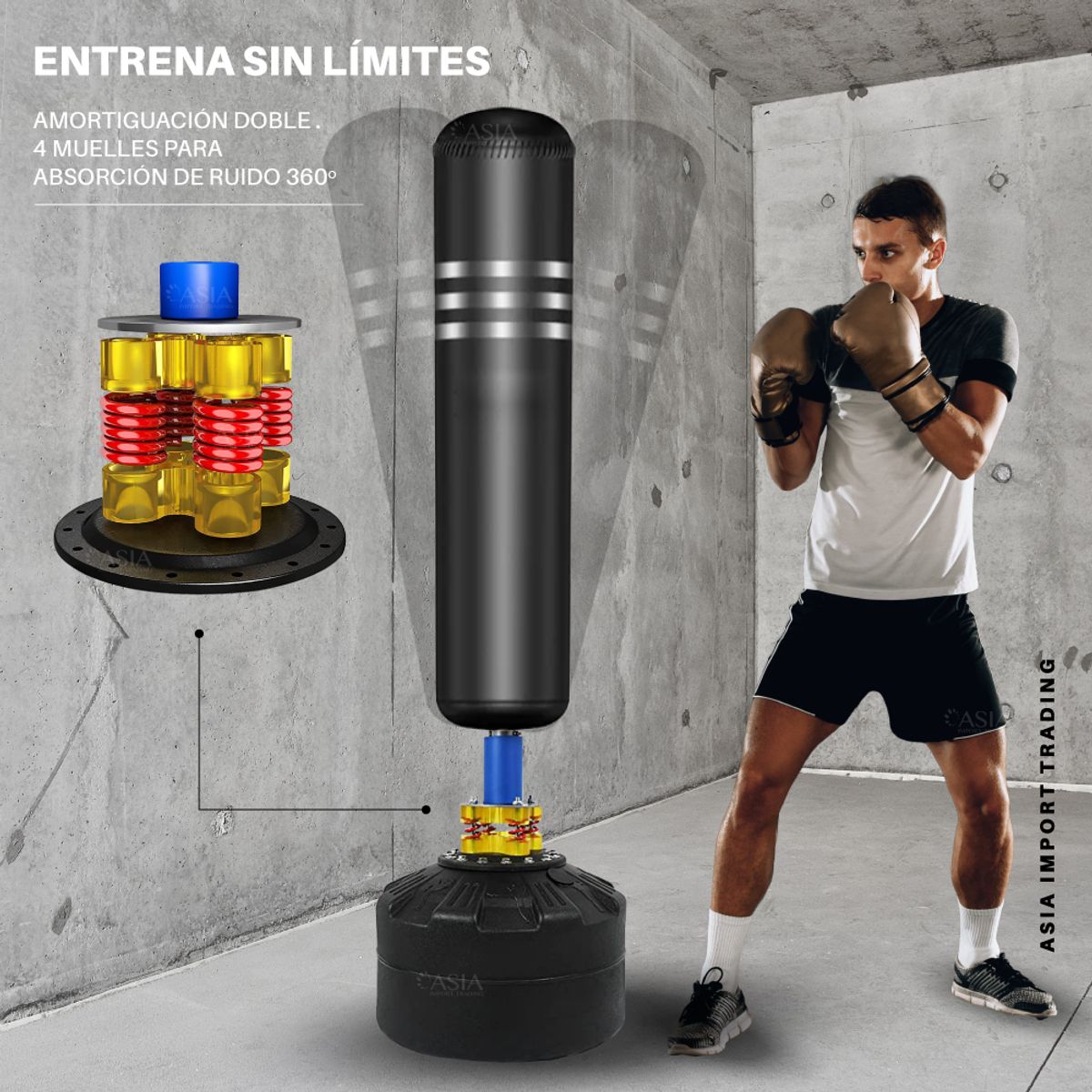 PWRFITNESS - Saco de Boxeo de Pie con Base Estable y Sistema de Resorte 360°