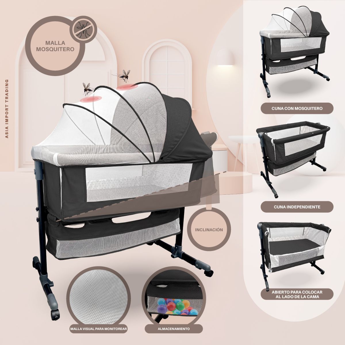 KIDSTAR - Cuna Colecho color Gris Oscuro