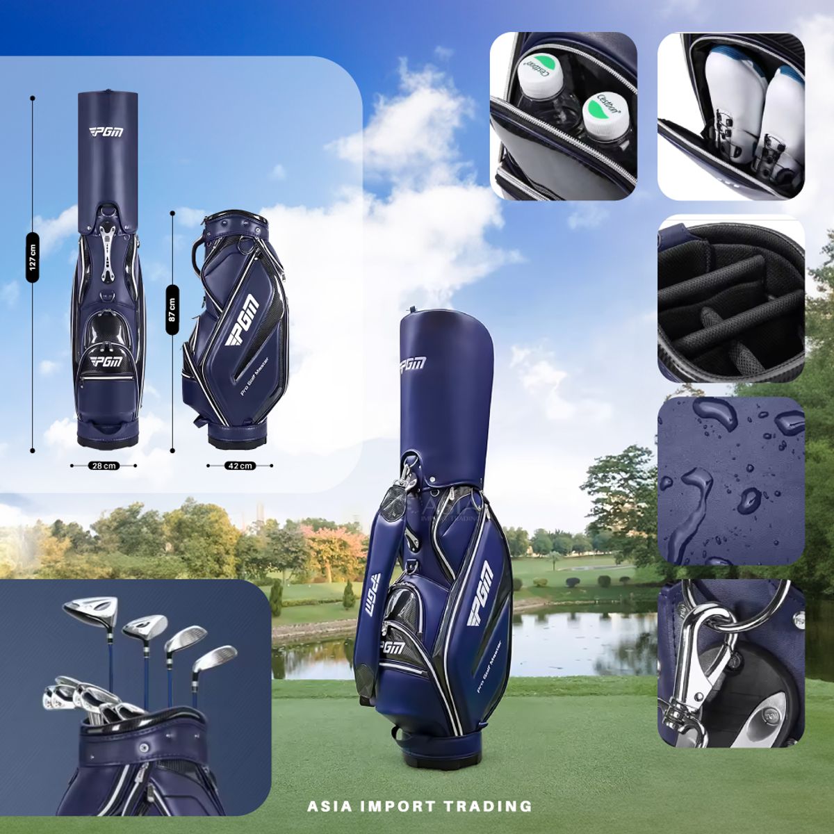 PWRFITNESS - Bolso de Golf Impermeable 5 Divisiones + 8 Bolsillos – Azul