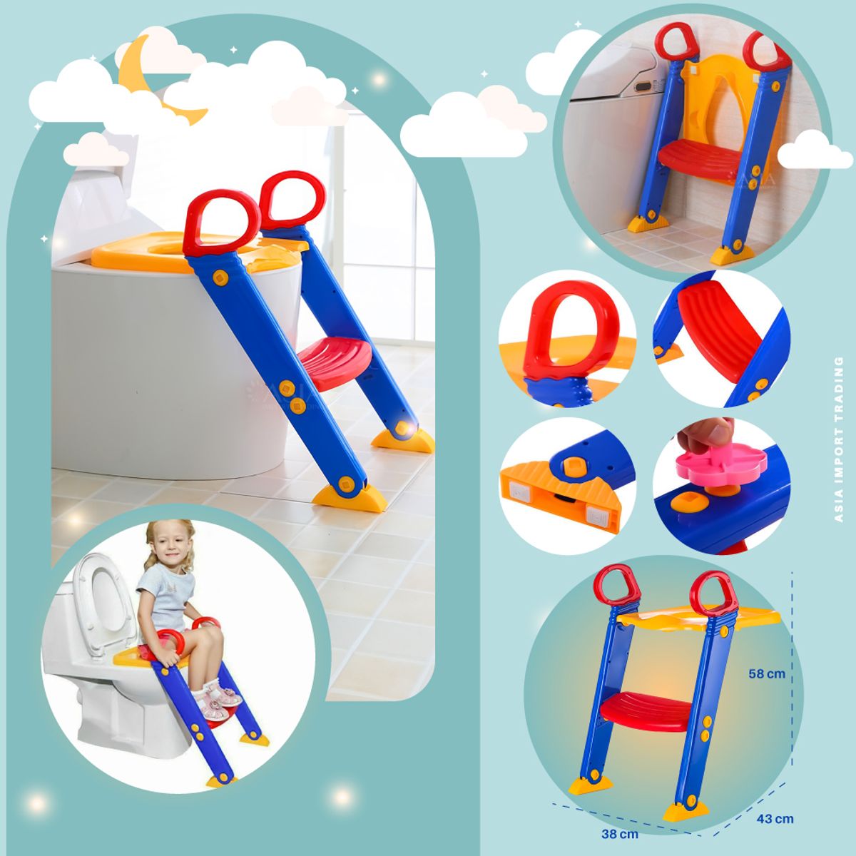 KIDSTAR - Adaptador de Baño con Escalera para Niños