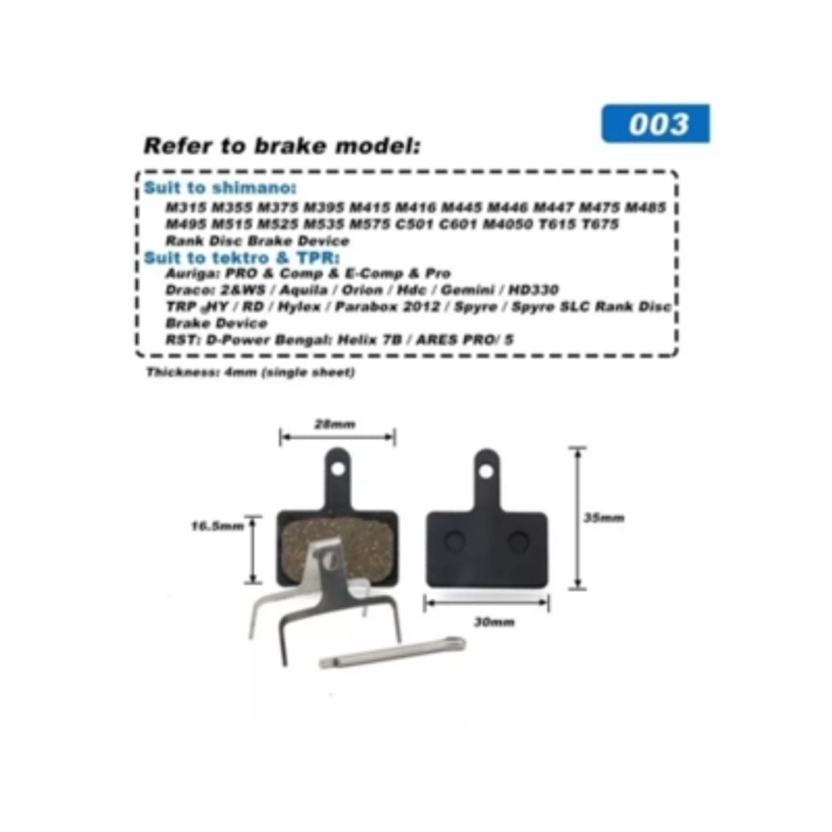 GENERICO - Pastillas Frenos Shimano B01 Alternativo Deore Tektro Tpr