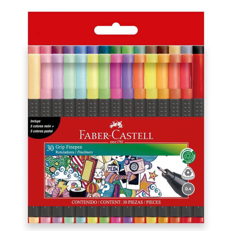 FABER-CASTELL - Marcador Grip Finepen Faber-Castell x30 Colores