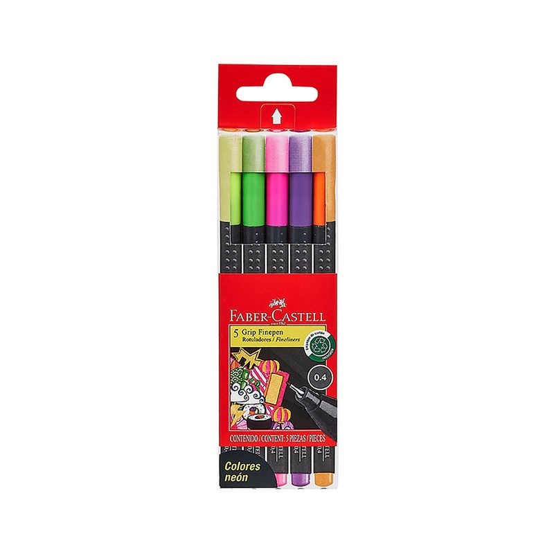 FABER-CASTELL - Marcadores Neón Grip Finepen Faber-Castell x5 Colores