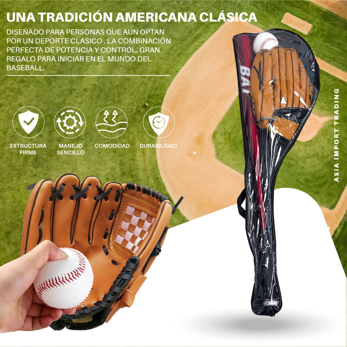 PWRFITNESS - Set Baseball Bate Aluminio Rojo