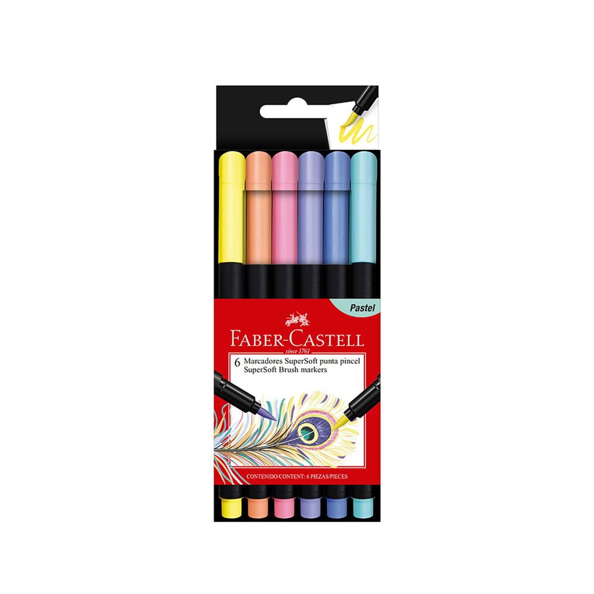 FABER-CASTELL - Marcadores Supersoft Punta Pincel pastel x6