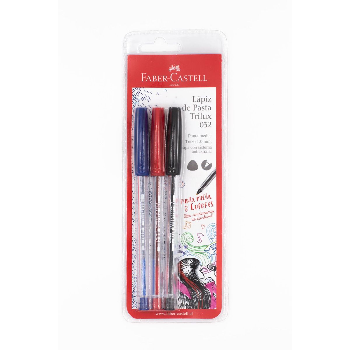 FABER-CASTELL - Bolígrafo Trilux 032 Faber-Castell M x3 Colores