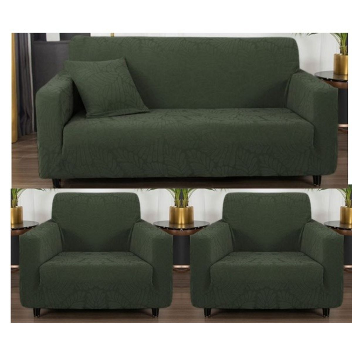 GENERICO - FUNDAS CUBRE SILLON 3+1+1 ELASTICADO DISEÑO DE HOJA COLOR VERDE TF