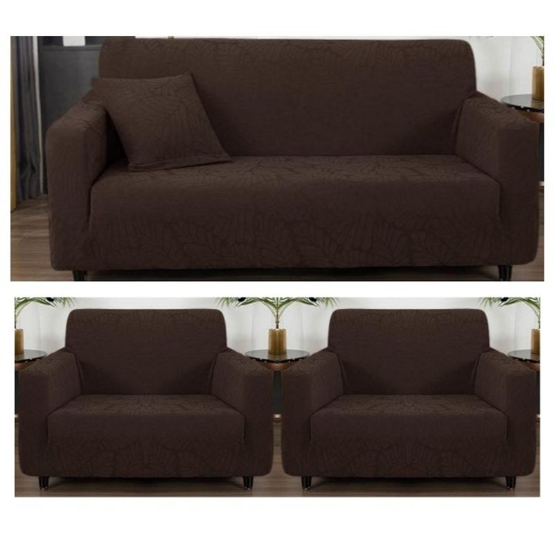 GENERICO - FUNDAS CUBRE SILLON 3+1+1 ELASTICADO DISEÑO DE HOJA COLOR CAFE TF