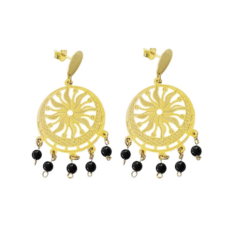 ANDREA COGGIOLA JOYAS - Aros Teresa Sol Ónix Enchapado Oro 18K