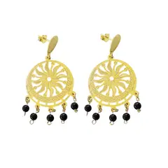 COGGIOLA - Aros Teresa Sol Ónix Enchapado Oro 18K