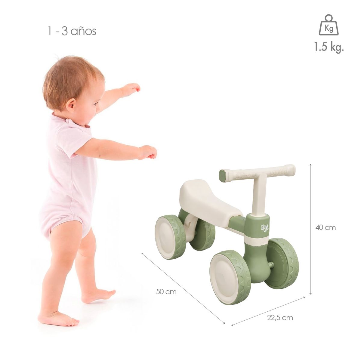 GLOWUP - Correpasillos Triciclo infantil Fiori para niños y niñas