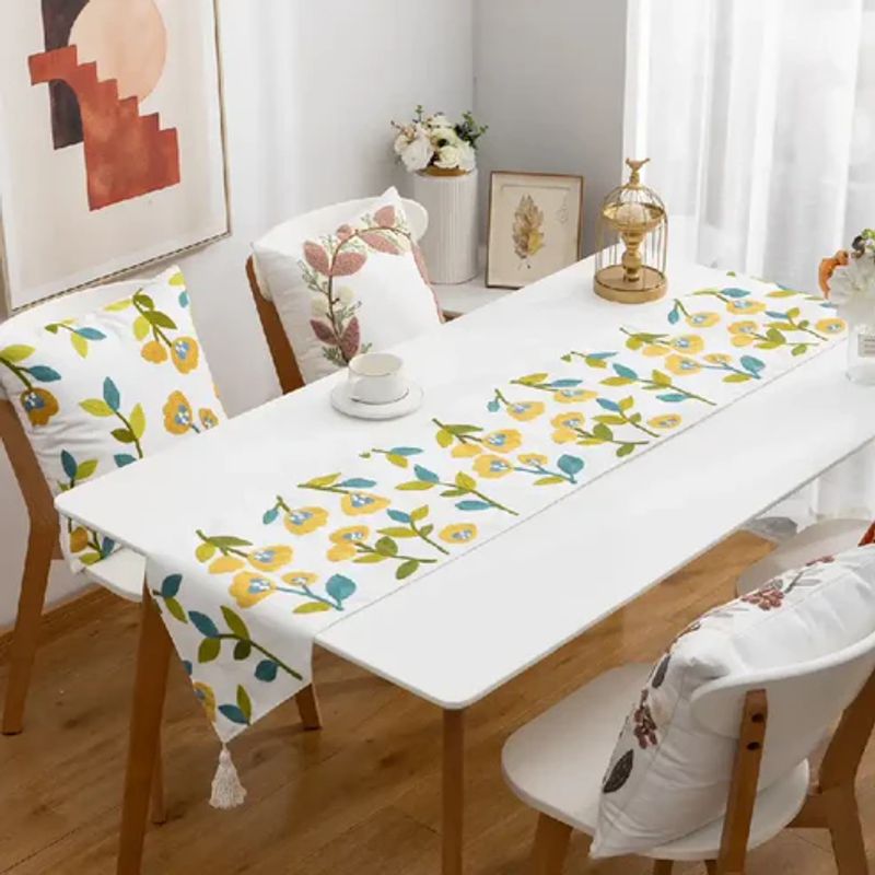 ANGELES DEL HOGAR - Camino de Mesa Bordado 37x180cm Flores Primaveral