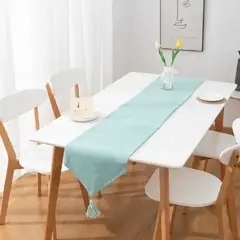 ANGELES DEL HOGAR - Camino de Mesa Plush con Borlas 37x180cm Menta
