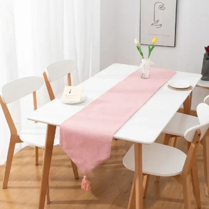 ANGELES DEL HOGAR - Camino de Mesa Plush con Borlas 37x180cm Rosa