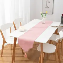 ANGELES DEL HOGAR - Camino de Mesa Plush con Borlas 37x180cm Rosa