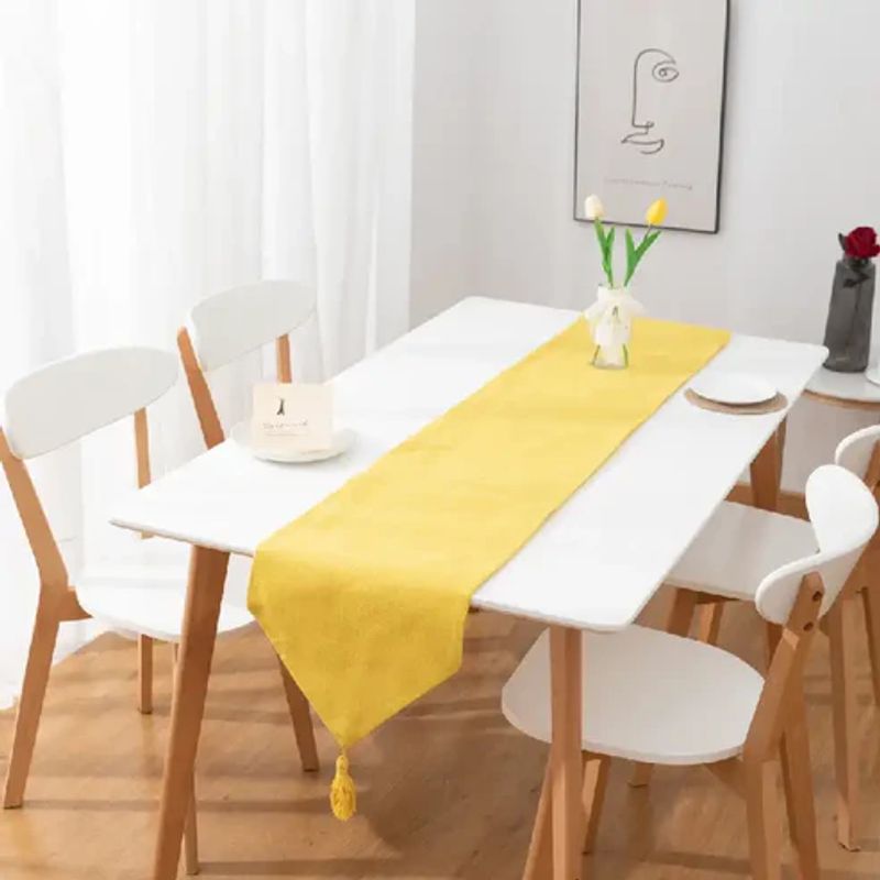 ANGELES DEL HOGAR - Camino de Mesa Plush con Borlas 37x180cm Amarillo