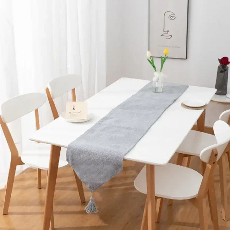 ANGELES DEL HOGAR - Camino de Mesa Plush con Borlas 37x180cm Gris