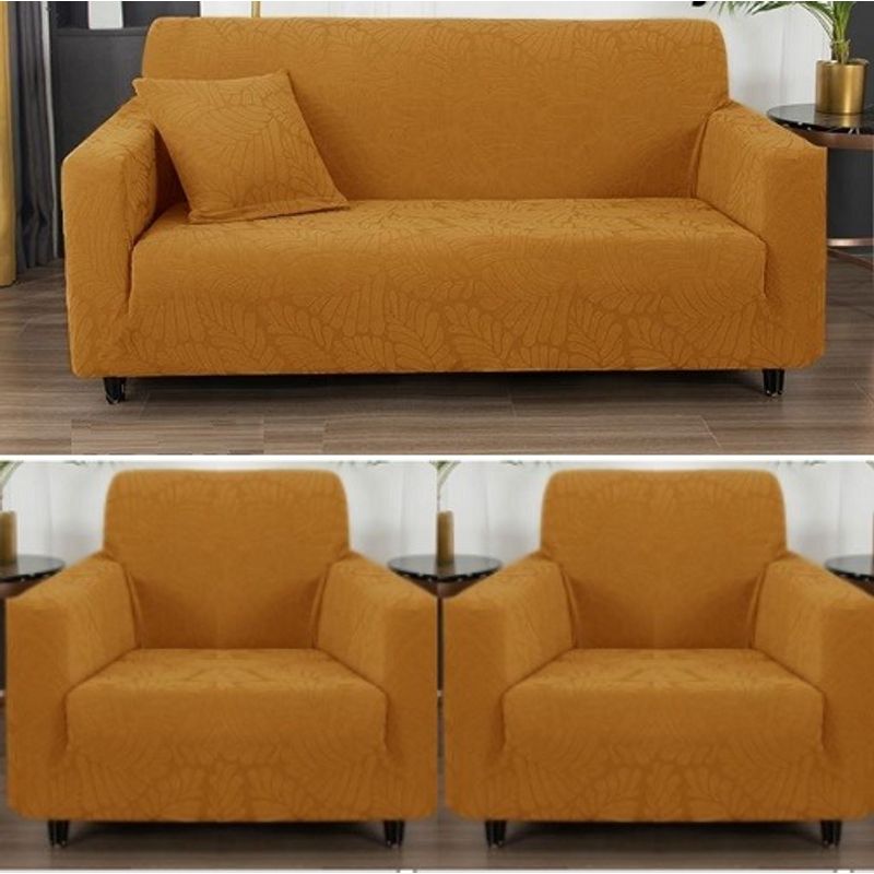 GENERICO - FUNDA CUBRE SILLON 3+1+1 ELASTICADO DISEÑO DE HOJA COLOR NARANJA TF