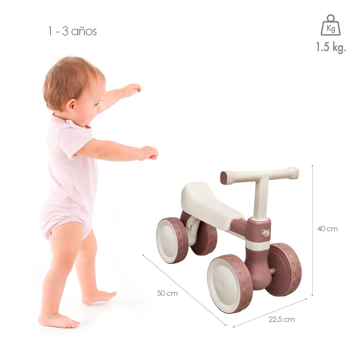GLOWUP - Correpasillos Triciclo infantil Fiori para niños y niñas