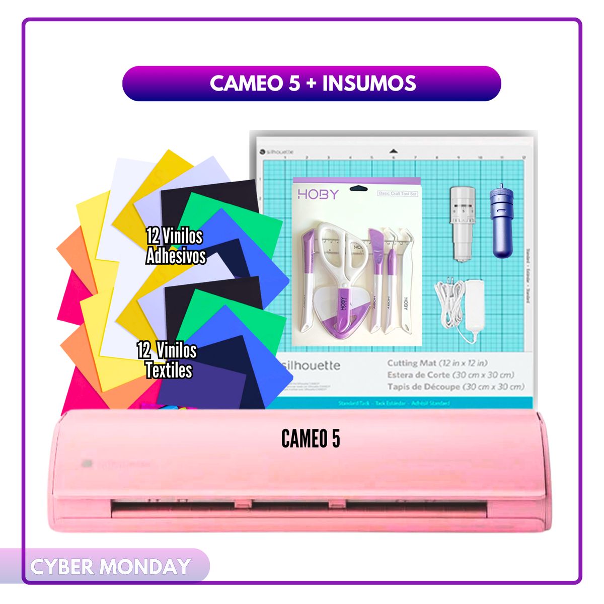 SILHOUETTE - Cameo 5 ROSADA Silhouette + herramientas + cuchilla OCM 07