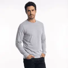 T WORLD - Polera Hombre Algodón Manga Larga Cuello Redondo Filtro UV Antipilling