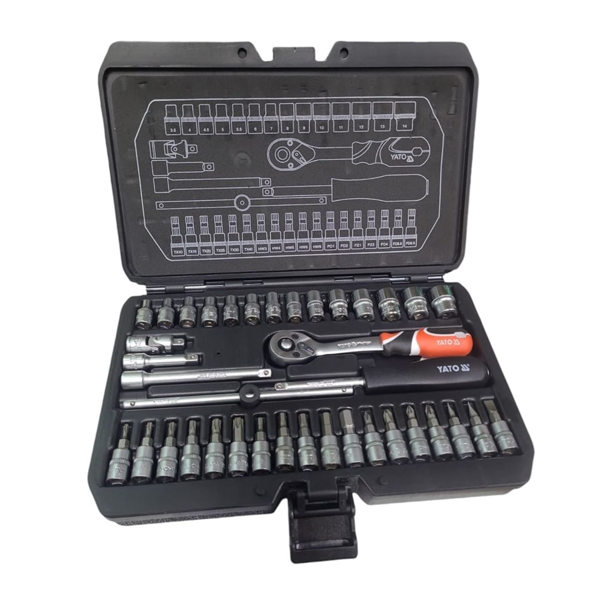 YATO - Juego de dados 1/4 maletín de 38 piezas YATO