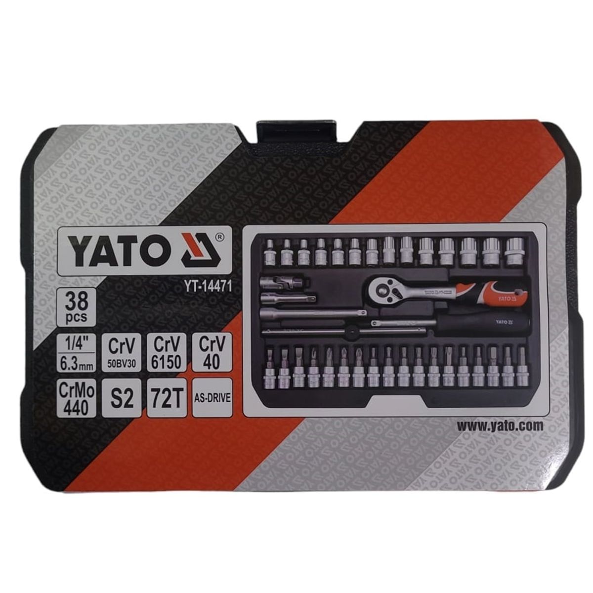 YATO - Juego de dados 1/4 maletín de 38 piezas YATO