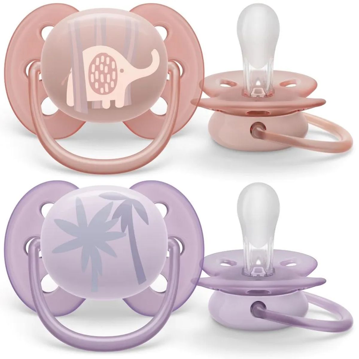 AVENT - Set 2 chupetes Avent Ultra Soft 0-6m Elefante/Palmera Scf091/09