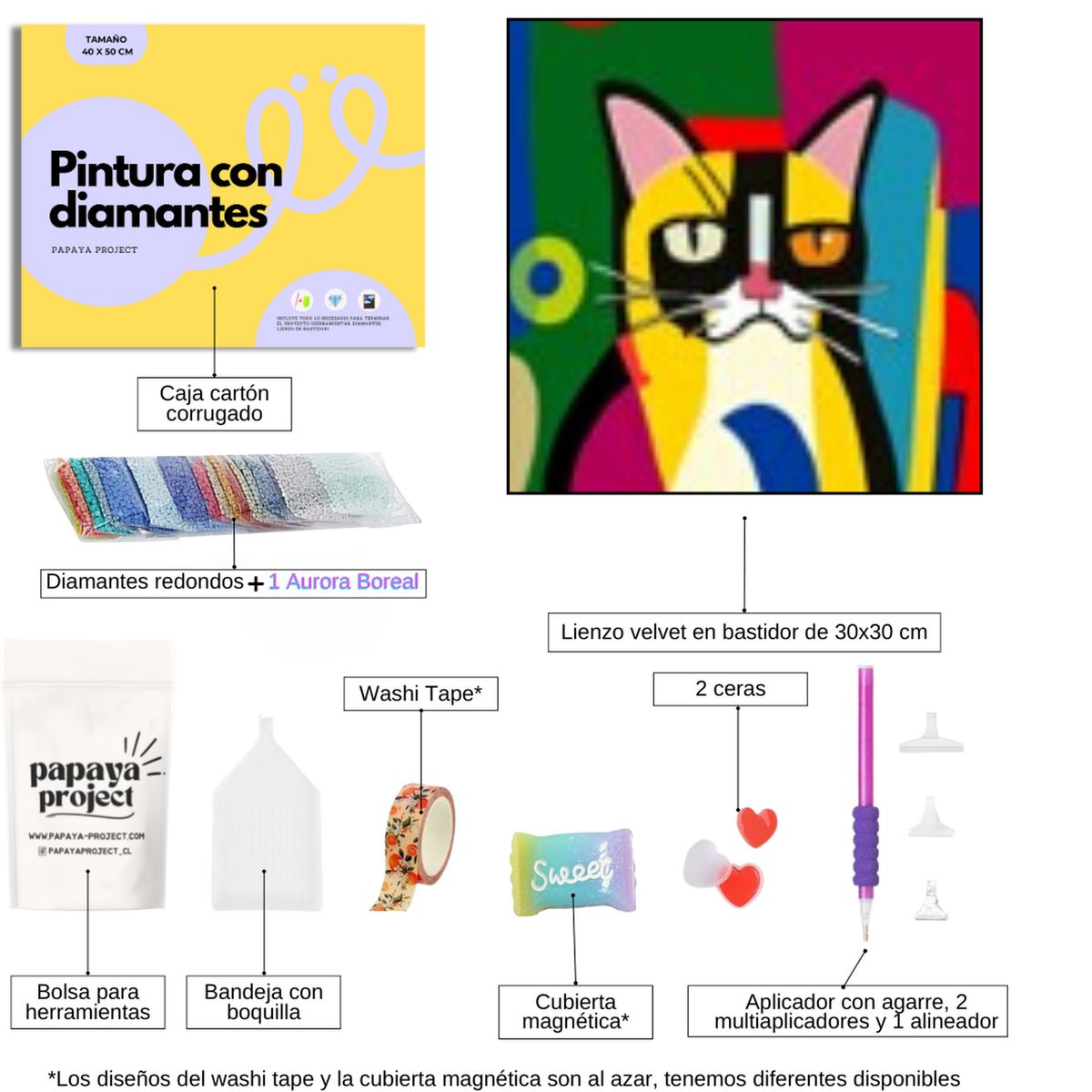 GENERICO - Diamond Painting en bastidor 30x30cm Gato Cubista