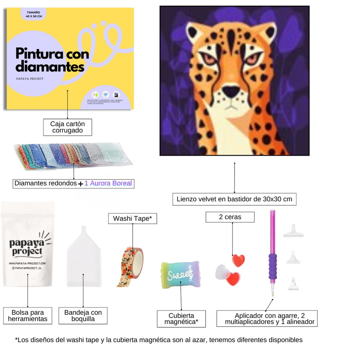 GENERICO - Diamond Painting en bastidor 30x30cm Guepardo Nocturno